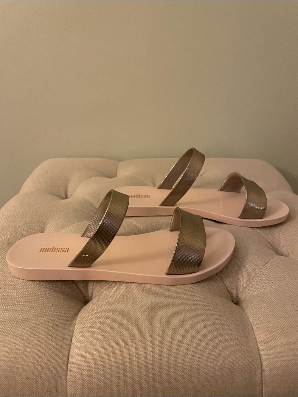 Melissa Metallic Gold Double-Strap Slide Sandals - Picture 7 of 8